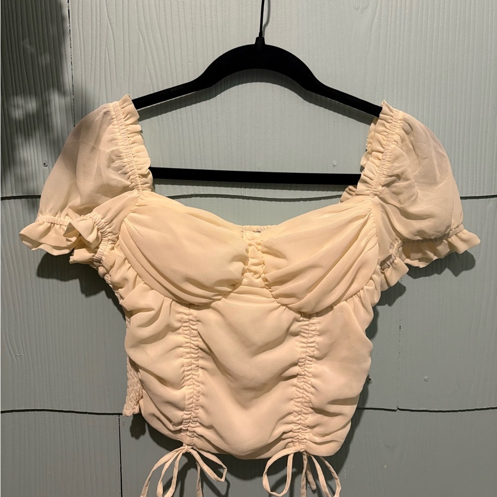 Elegant Cream Ruched Women's Top